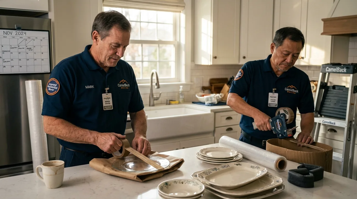 Professional crew packing kitchen dishware in Hicksville, OH